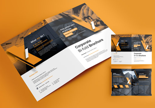 Bifold Brochure Layout with Orange Accents