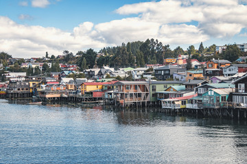 Fototapeta na wymiar Gamboa Palafitos Stilt Houses - Castro, Chiloe Island, Chile