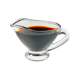 Soy sauce  in glass bowl on white background