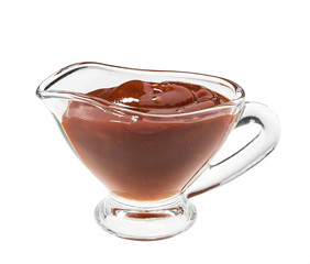 Bowl of barbecue sauce on white background isolated