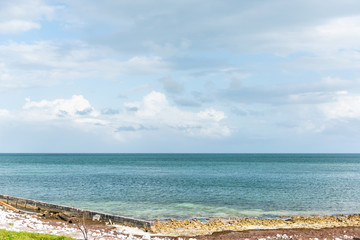 Old Seven Mile Bridge high angle landscape of Florida Keys water atlantic ocean, horizon, beach on Overseas Highway