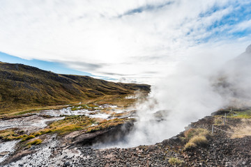 Reykjadalur, Iceland Hveragerdi Hot Springs road path with steam fumarole, day, golden circle, landscape, nobody