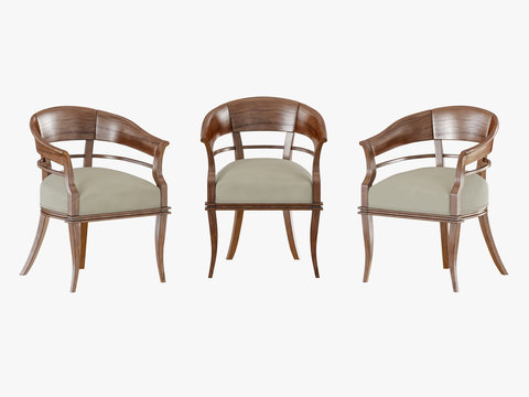 Three chair with wooden armrests 3D rendering