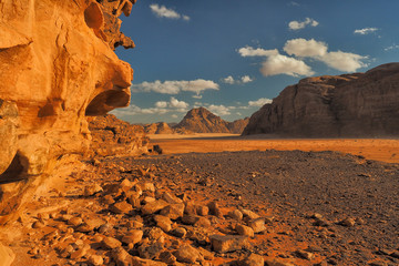 Wadi Rum, Jordan. Rocks and sand dunes. Middle East