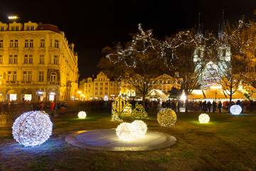 Christmas Mood on the night Old Town Square, Prague, Czech Republic