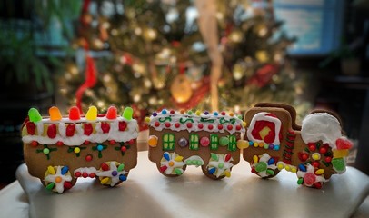 Fototapeta na wymiar christmas gingerbread train cookies holidays cozy happy delicious comfort