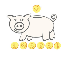 Container for saving money, shaped like a pig.