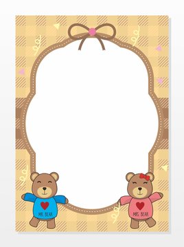 Blank card template with brown color and teddy bear cartoon 