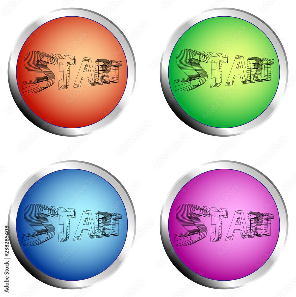 Poster start circle colored push button set - vector illustration