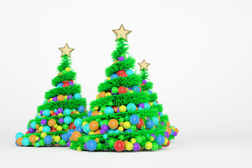 Artificial Christmas trees 3d color illustration