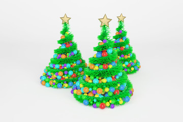 Artificial Christmas trees 3d color illustration
