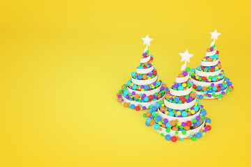 Spiral plastic Christmas trees 3d color illustration