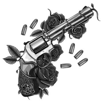 gun with roses and bullets