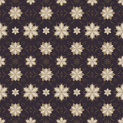 Seamless floral pattern with abstract flowers based on Arabic geometric ornaments. Geometric floral background in monochrome colors