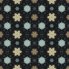 Naklejka na ściany i meble Seamless floral pattern with abstract flowers based on Arabic geometric ornaments. Geometric floral background in blue and black colors