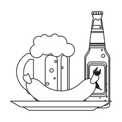 Beer and sausage in black and white