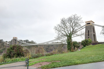 A full view, from the Avon Gorge park, of the Clifton Suspension Bridge over the Avon river in...