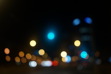 Bokeh Lights in the night on street of Madrid, Spain