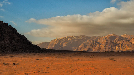 Fototapeta na wymiar Wadi Rum, Jordan. Rocks and sand dunes. Middle East