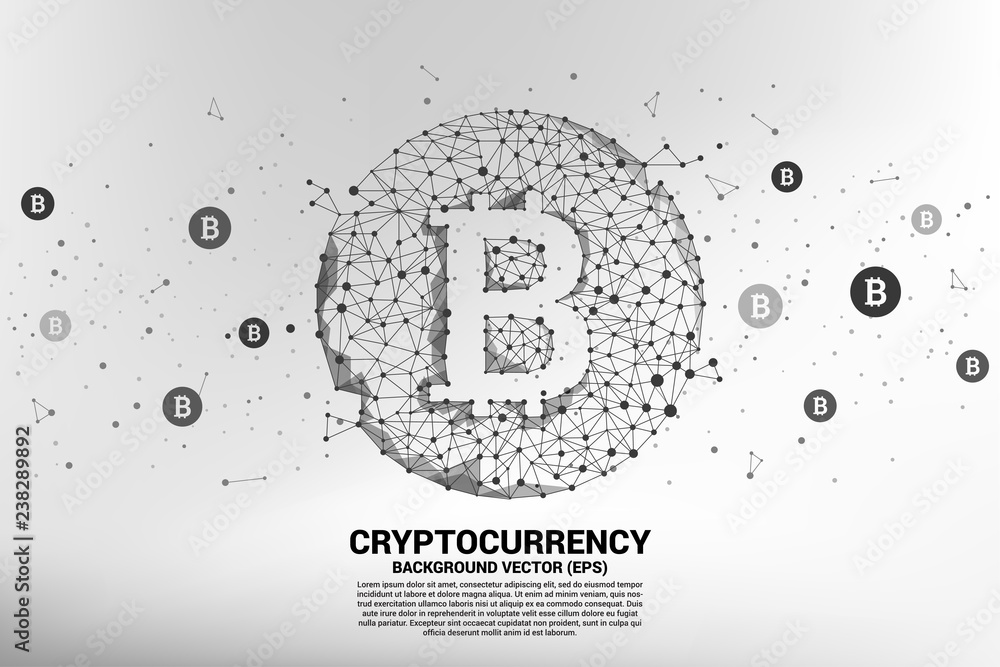 Poster Vector bitcoin icon from Polygon dot connect line. Concept for cryptocurrency technology and financial network connection.