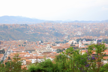Fototapeta na wymiar Aerial view of of Sucre, Bolivia with mountains visible in the background