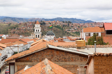 Skyline over Sucre, bolivia. Aerial view over the capital city.