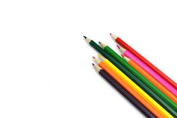 group of many pencil colored rainbow colors for creativity