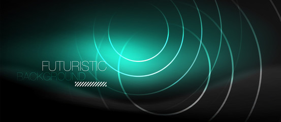 Dark abstract background with glowing neon circles