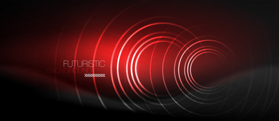 Dark abstract background with glowing neon circles