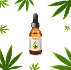 Marijuana plant and cannabis oil bottles vector.