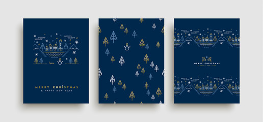Christmas and New Year gold outline card set