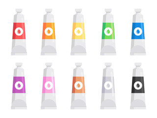 Obraz premium Colored paint tubes isolated on white background. Vector illustration