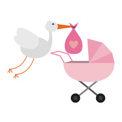 stork and bag with pram