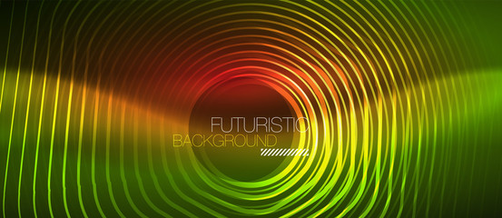 Neon glowing wave, magic energy and light motion background. Vector wallpaper template