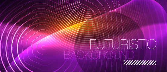 Neon glowing wave, magic energy and light motion background. Vector wallpaper template