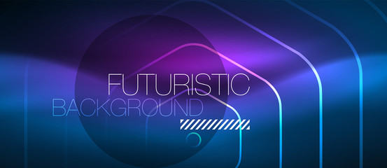 Neon glowing lines, magic energy space blue light concept, abstract background wallpaper design