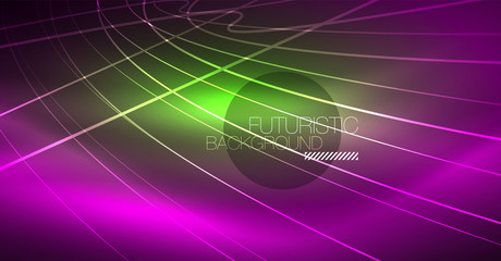 Neon glowing magic background, neon banner, night sky wallpaper. Magic light effect. Christmas abstract pattern.
