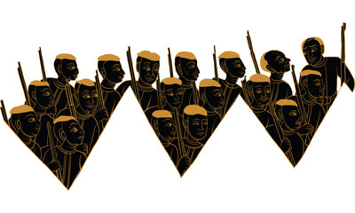 man and woman in Thai traditional painting vector