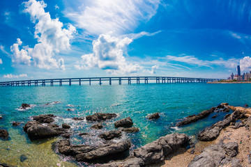 Black reef and city, cross-sea bridge, Dalian Black Rock Reef，china,liaoning,dalian	
