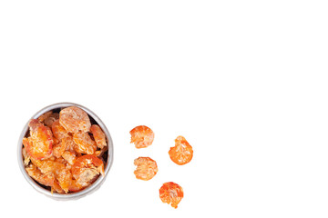 Dried shrimp or Sun Dried seafood to make Asian cuisines isolated on white background, clipping path.