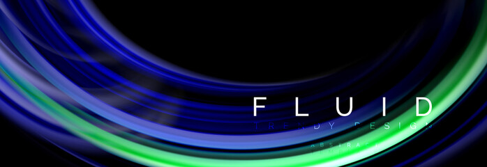 Background abstract design, flowing mixing liquid color waves on black