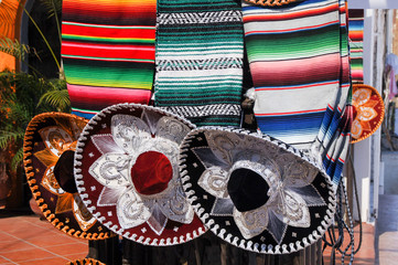 colorful mexican sombrero and blankets