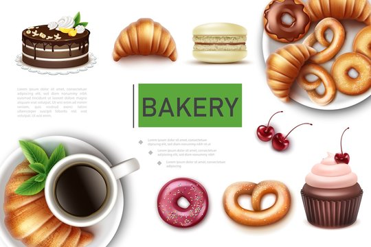 Realistic Bakery And Sweet Products Concept