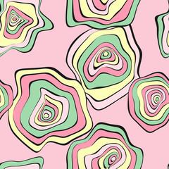 Wavy Distorted Rounds. Seamless Pattern with Deformed Circles. Abstract Background in Pastel Color Design. Vector Psychedelic Illustration with Colorful Spot. Wave Seamless Pattern for Fabric, Textile