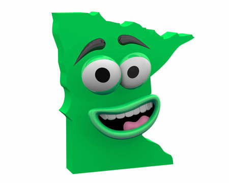 Minnesota State Map Eyes Mouth Funny Cartoon Face 3d Illustration