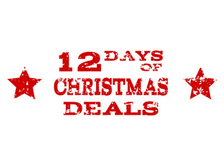 Grunge red 12 DAYS OF CHRISTMAS stamp seal. Vector 12 DAYS OF CHRISTMAS rubber watermark with scratced effect. Isolated red colored watermark on a white background.