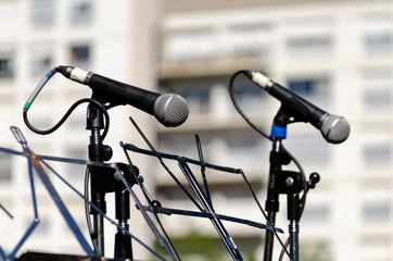 Microphones ready for outdoor recital
