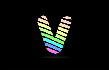 rainbow v alphabet letter stripes logo icon design