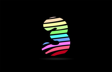rainbow 3 three number stripes logo icon design