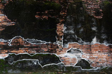 Wall of ancient city made of brick destroy from War in Phra Nakhon Si Ayutthaya Province of...